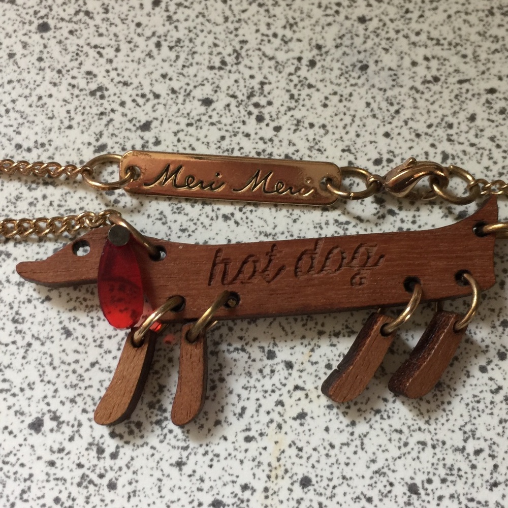 Wood hot dog necklace